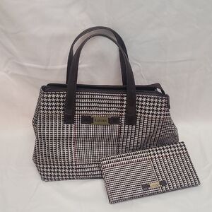 VTG Lauren Ralph Lauren Brown and Black Houndstooth Handbag & Matching Wallet
